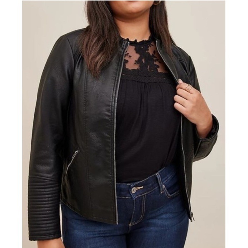 Torrid Faux Leather Moto Jacket Black Size 0 Large 12 NWT Zip Biker Plus
